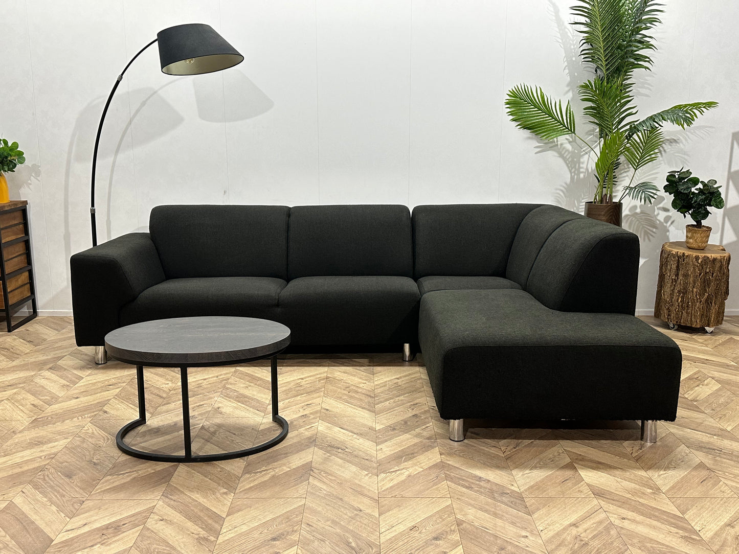 Antraciet Hoekbank ~ Vaste Kussens