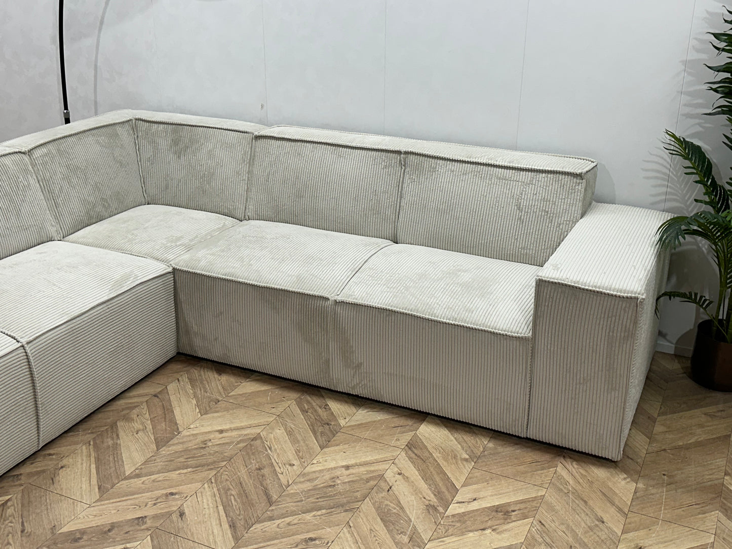!Showroommodel! Witte Ribstof Hoekbank