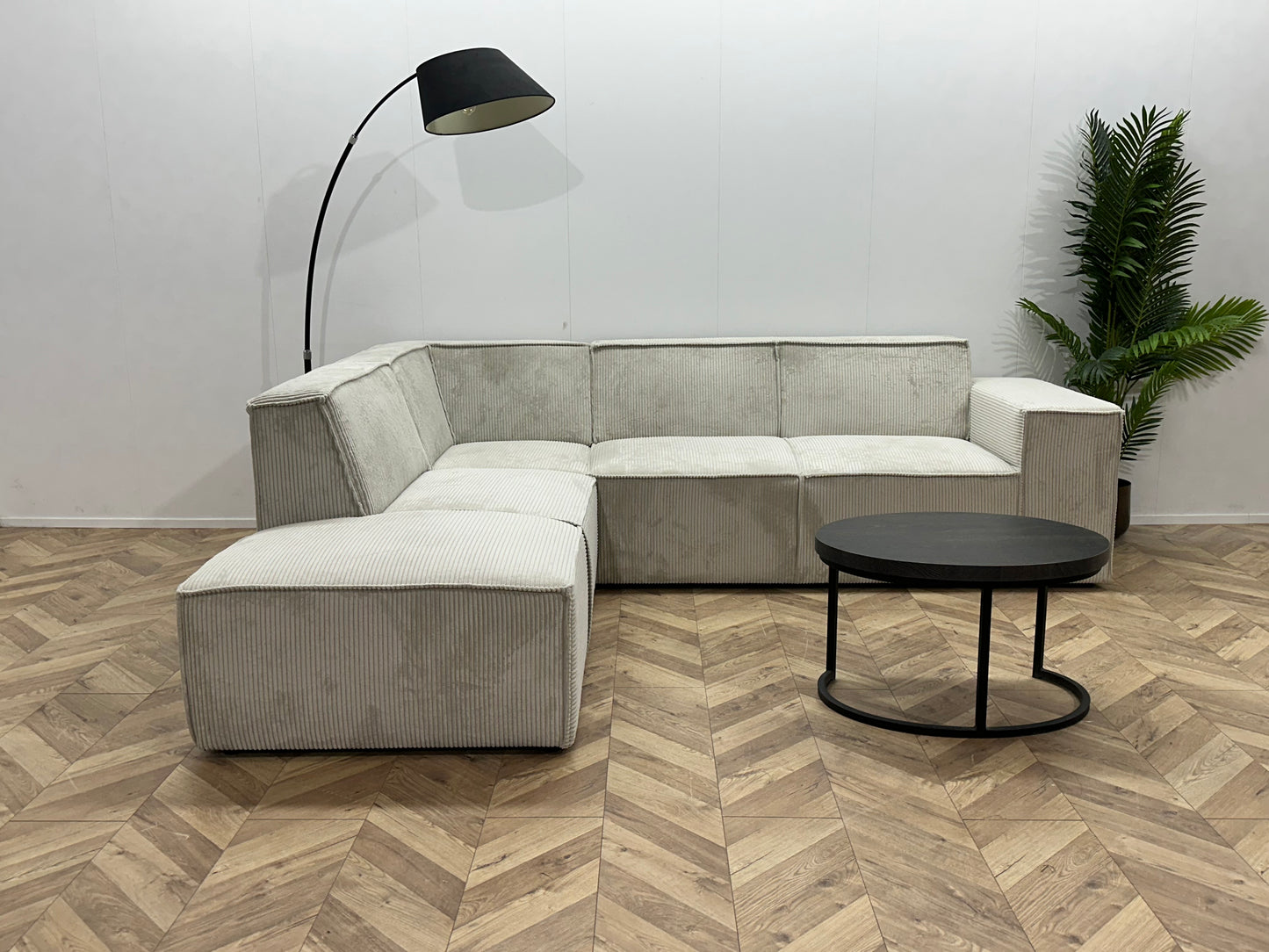 !Showroommodel! Witte Ribstof Hoekbank
