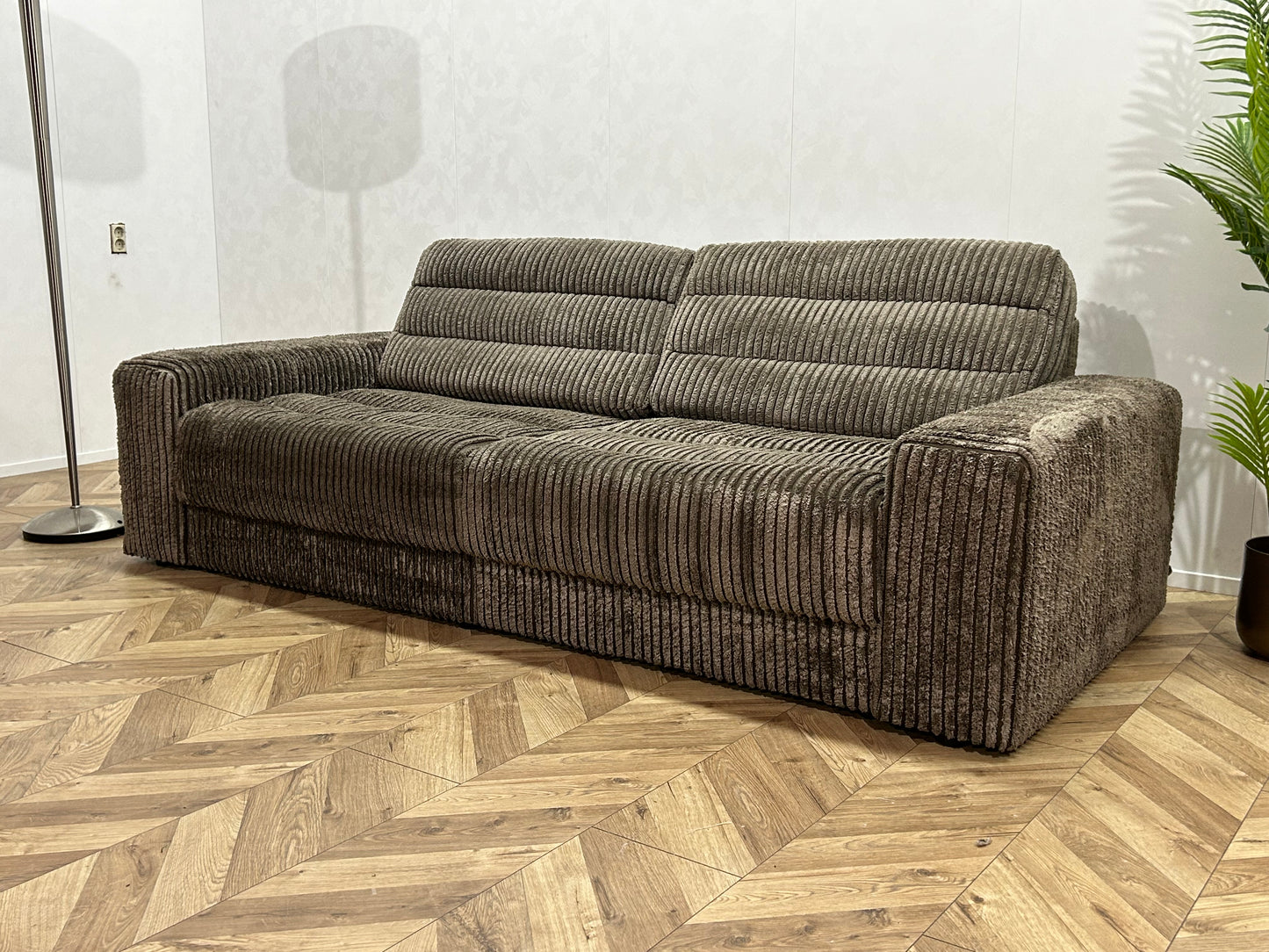 Be Pure Bruine Ribstof Bankenset ~ Losse Rugkussens Met Afneembare Hoezen