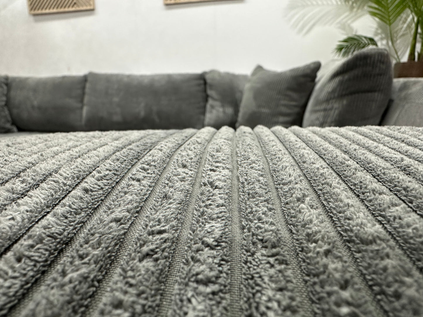 Grijze Ribstof Hoekbank ~ Losse Kussens Met Afneembare Hoezen