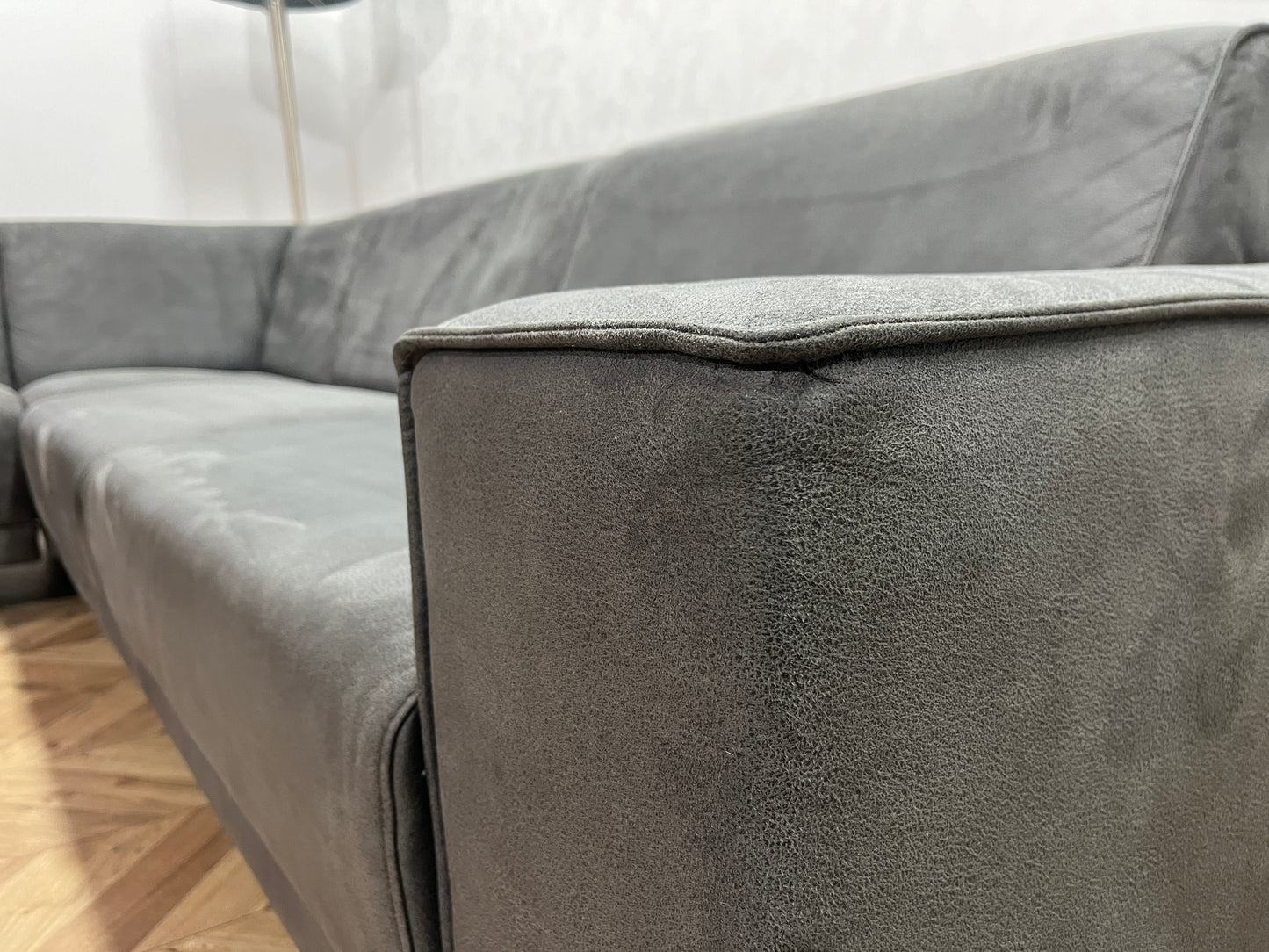 Antraciet Suède Leer Hoekbank Inc. Fauteuil