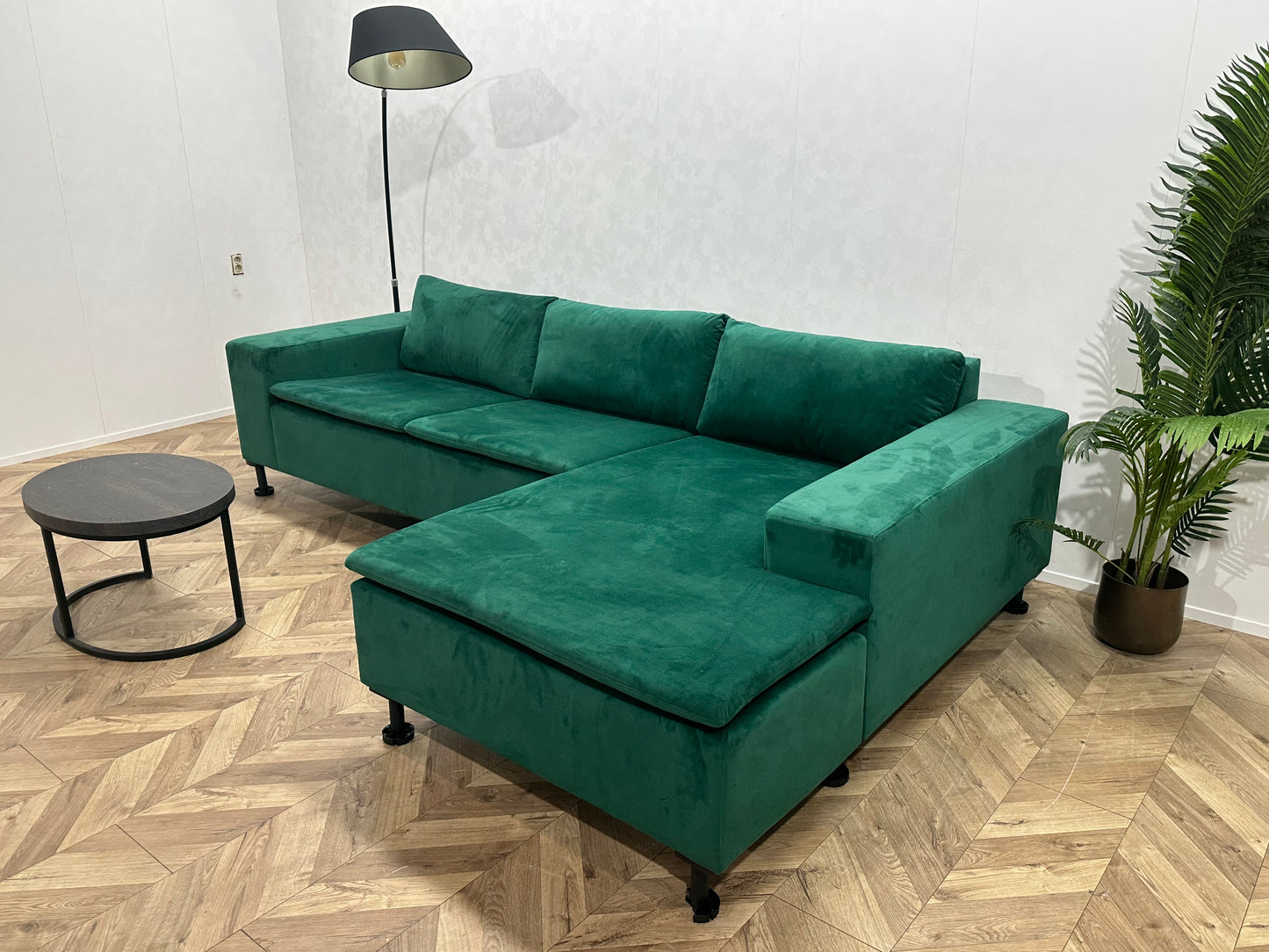 Groene Velvet Hoekbank ~ Losse Kussens Met Afneembare Hoezen