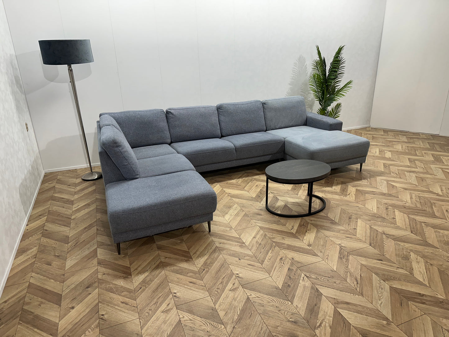Licht Blauwe/Grijze U Bank ~ Losse RugKussens Met Afneembare Hoezen