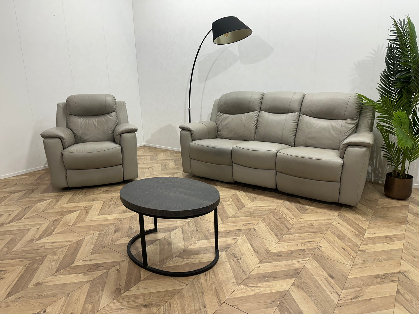 Licht Grijze Echt Lederen Banken Set ~ Relaxfunctie
