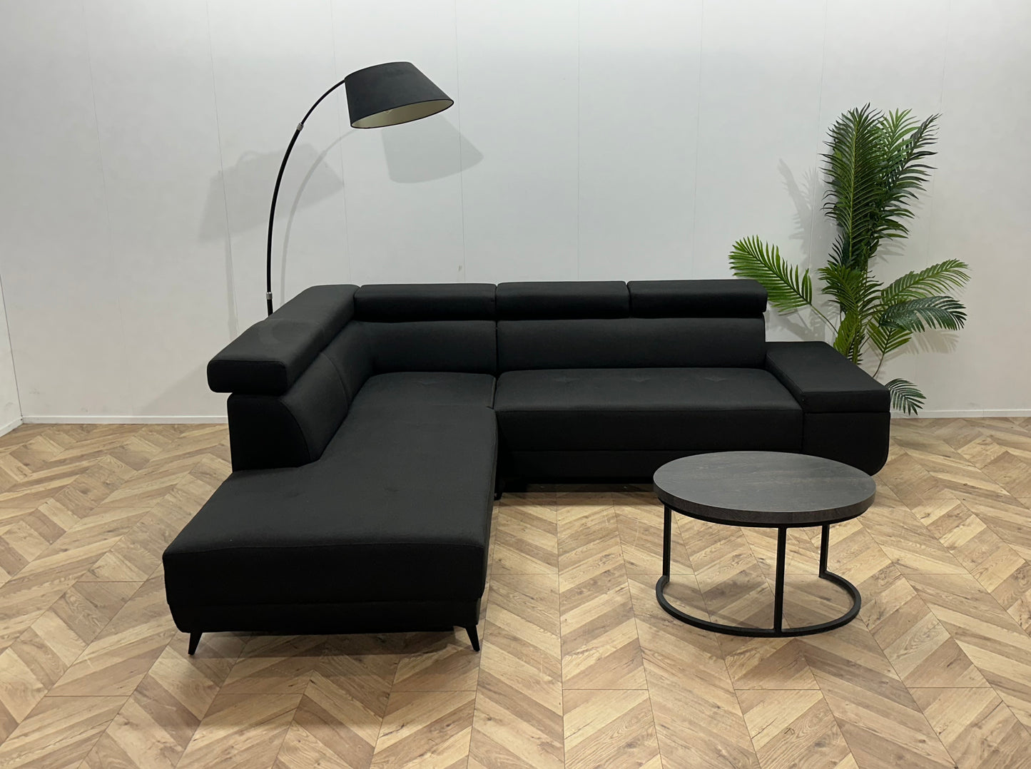 !Showroommodel! Zwart Hoekbank ~ Verstelbare Hoofdsteunen