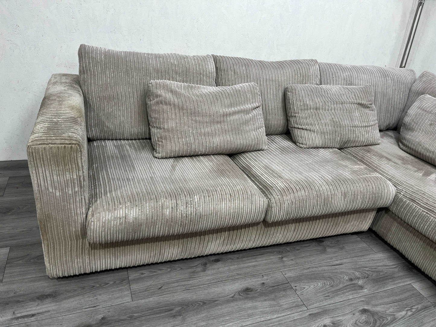 Beige Ribstof Hoekbank ~ Afritsbare Kussen Hoezen