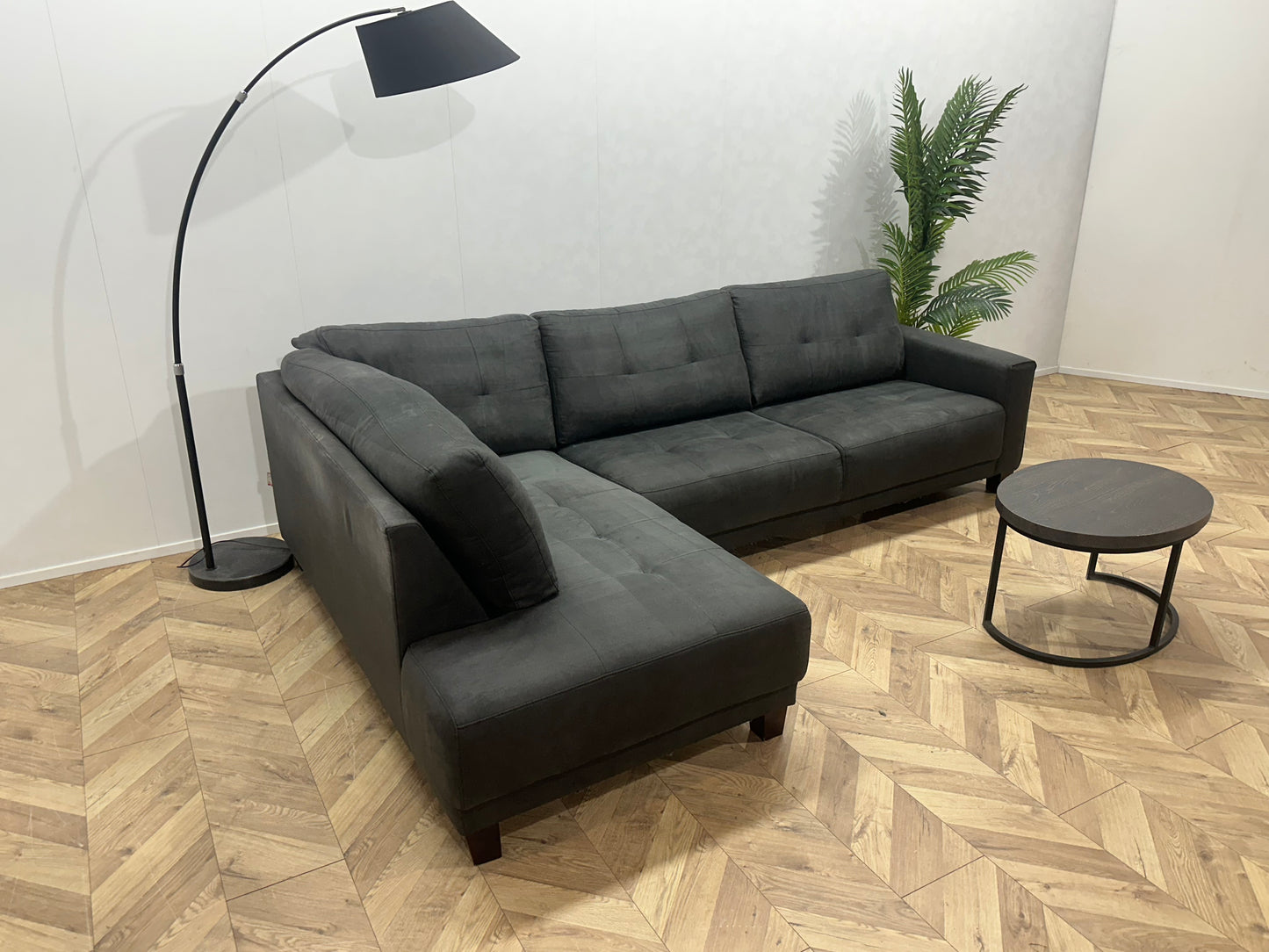 V.I.P. Seats Antraciet Suède Lederen Hoekbank ~ Losse Rugkussens Met Afneembare Hoezen