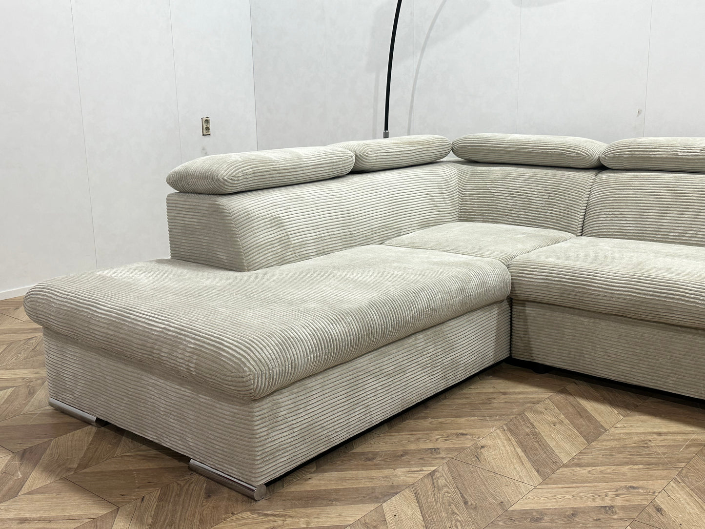 !Showroommodel! Witte/Crème Ribstof U Bank ~ Verstelbare Hoofdsteunen