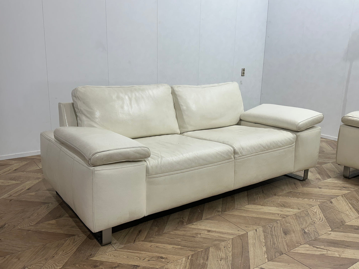 Witte Echt Lederen Banken Set ~ Losse Rugkussens Met Afneembare Hoezen