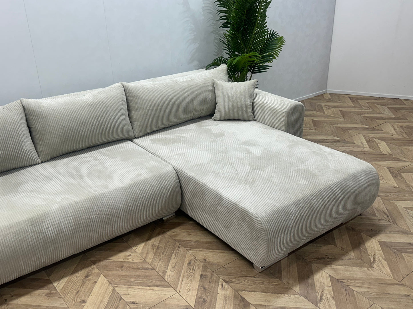 !Showroommodel! Witte Ribstof Hoekbank