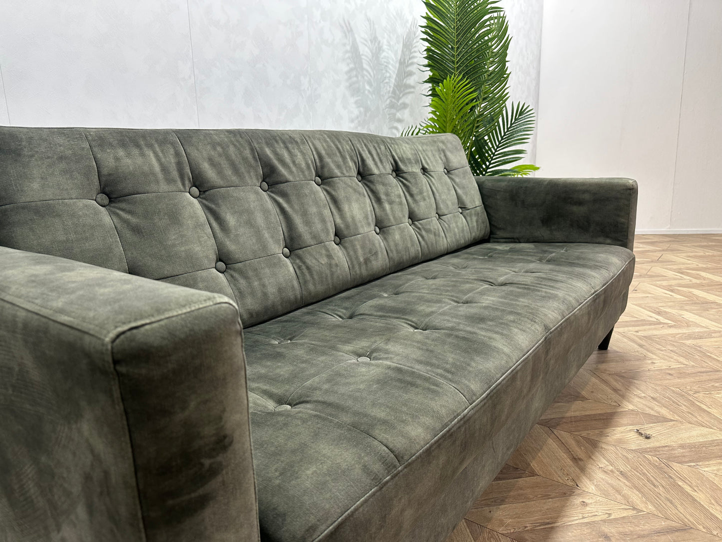 Umix Groene Velvet 2.5-Zits Bank ~ Losse Rugkussen Met Afneembare Hoes