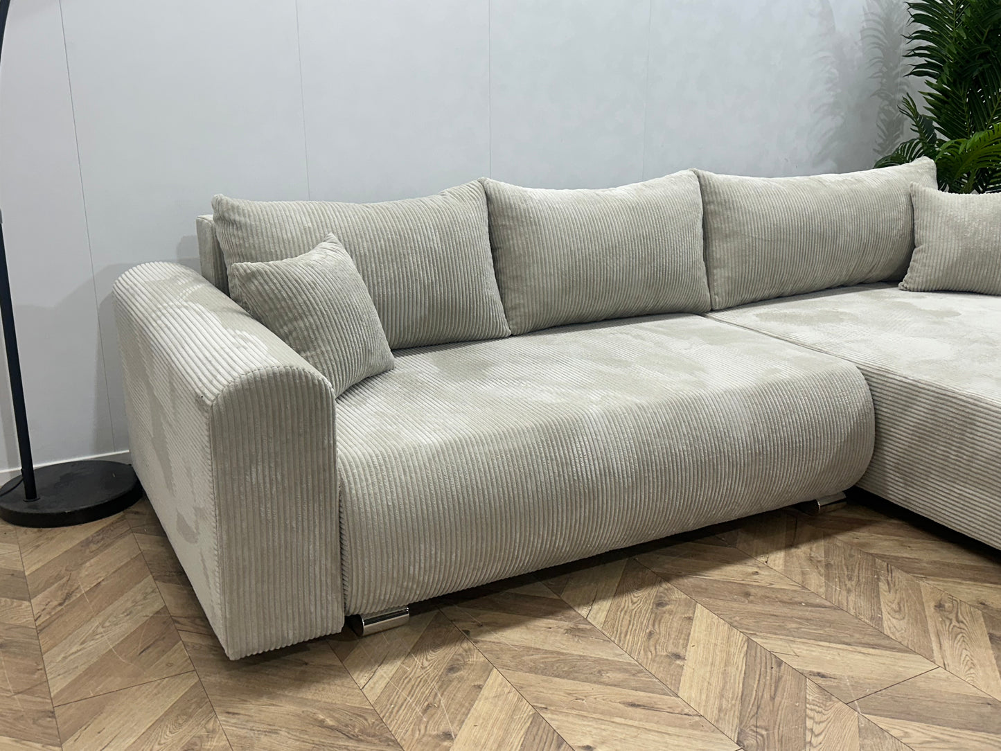 !Showroommodel! Witte Ribstof Hoekbank