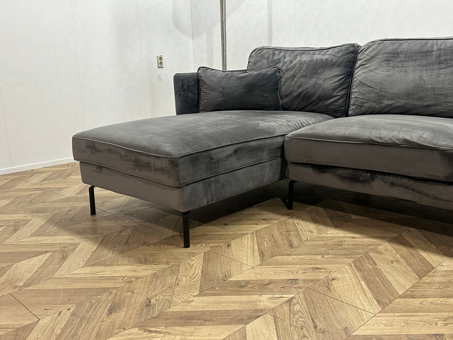!Showroom Model! Antraciet Velvet Hoekbank ~ Nieuwstaat