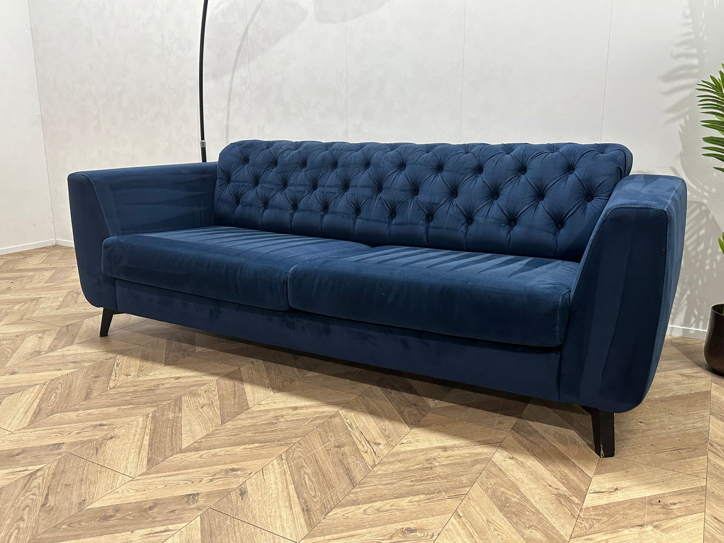 H&H Blauwe Velvet 2.5-Zits Bank Inc Hocker ~ Vaste Kussens