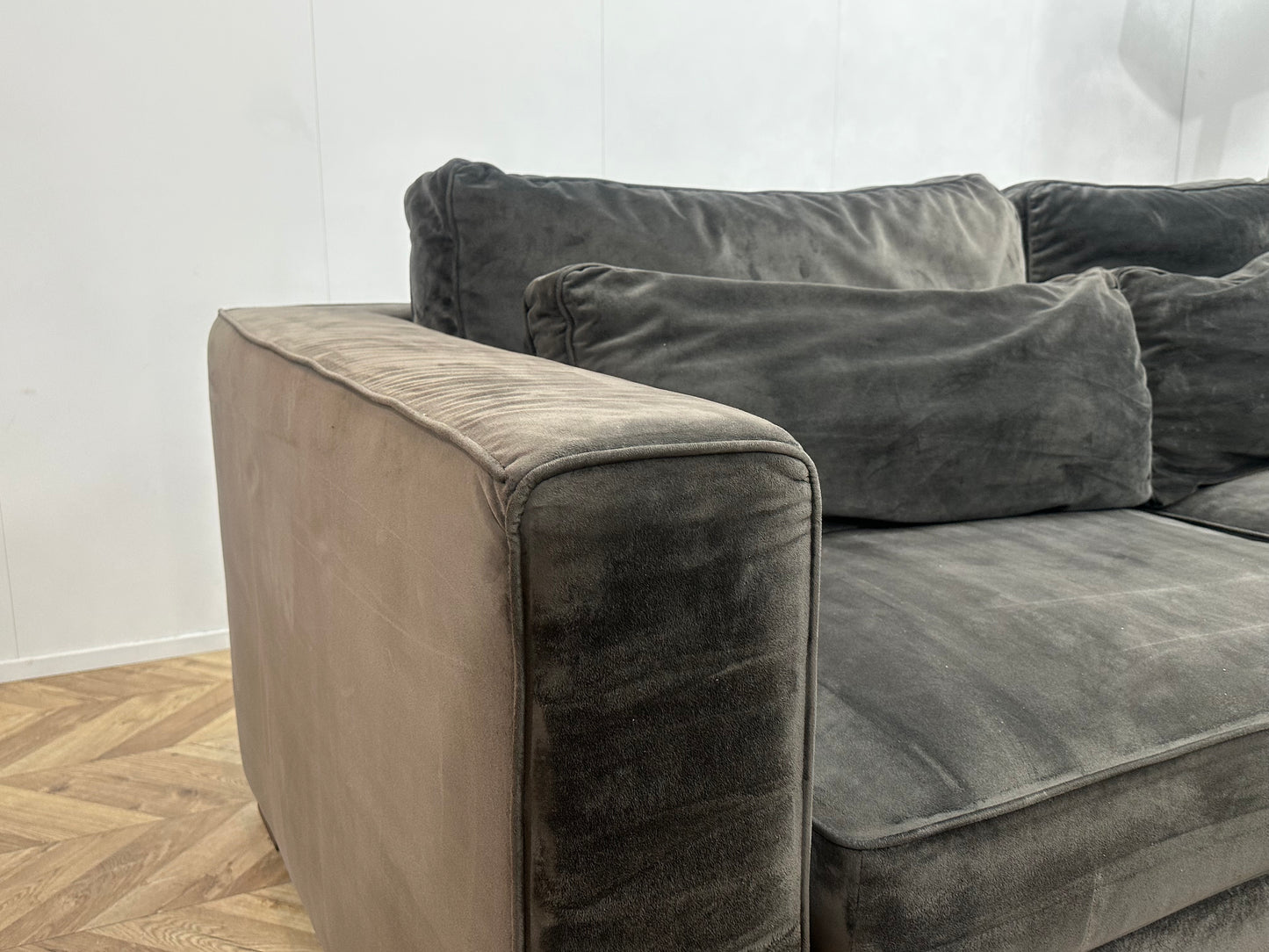 Antraciet Velvet Hoekbank ~ Losse Kussens Met Afneembare Hoezen