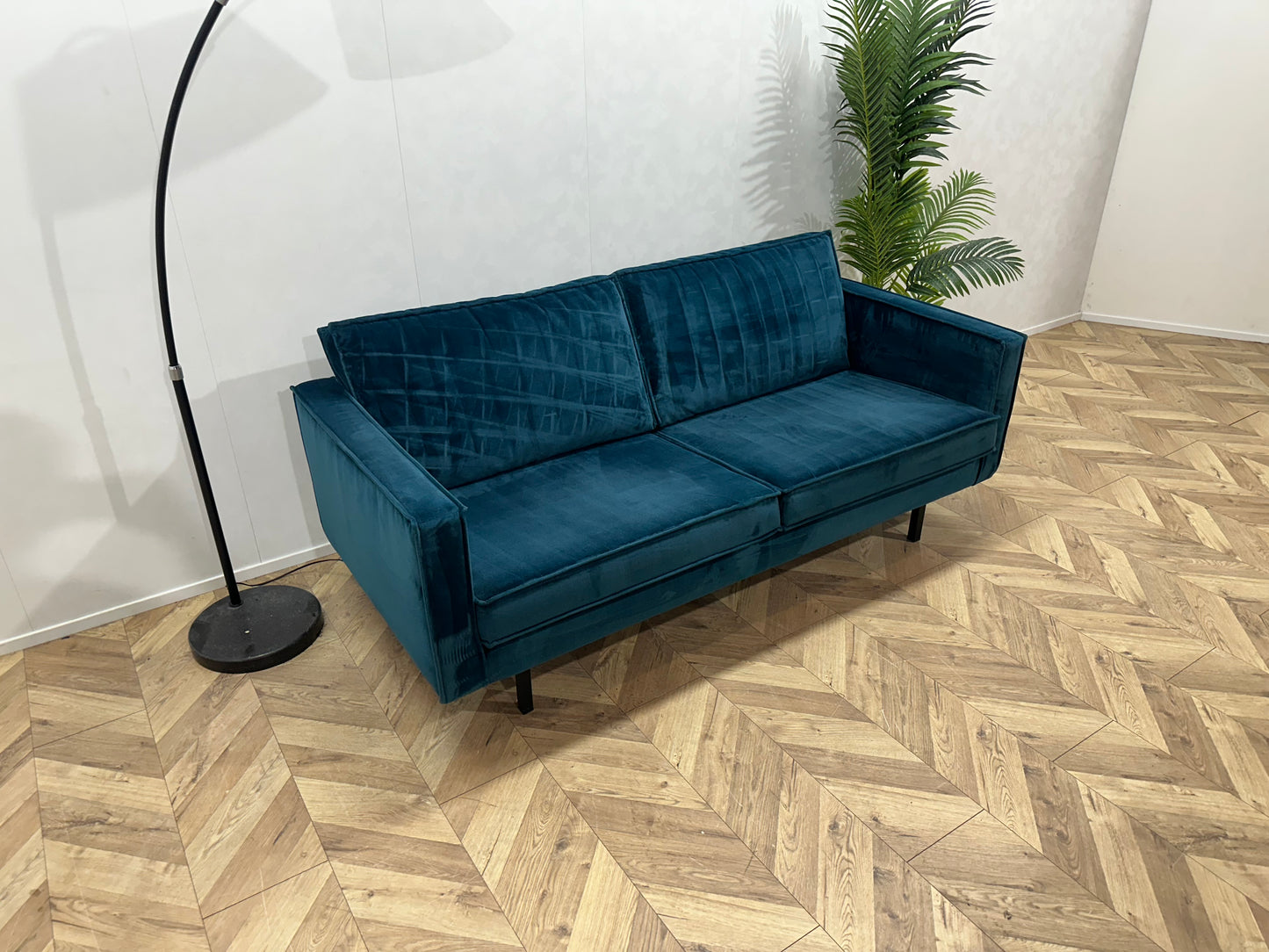Be Pure Blauwe Velvet 2.5-Zits Bank ~ Losse Kussens Met Afneembare Hoezen