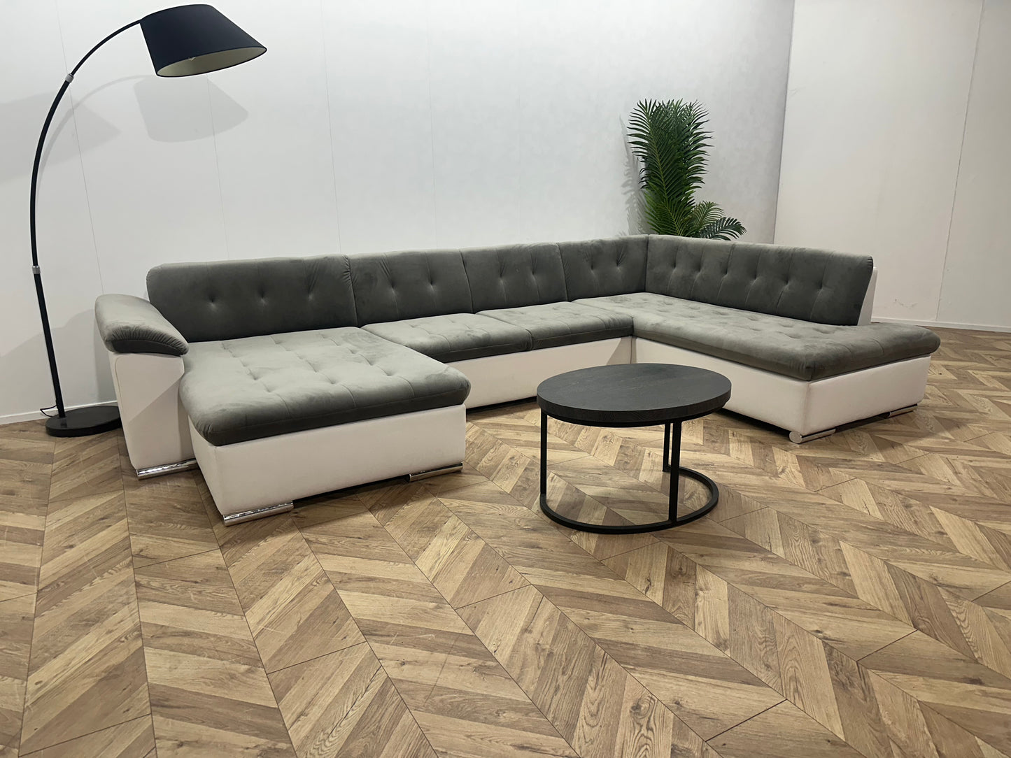 !Showroommodel! Grijze/Witte Velvet/Lederen U Bank