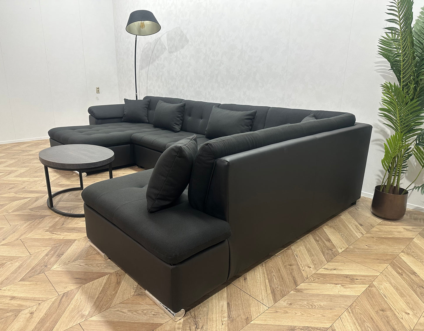 !Showroommodel! Antraciet/Zwarte Stoffen/Lederen U Bank