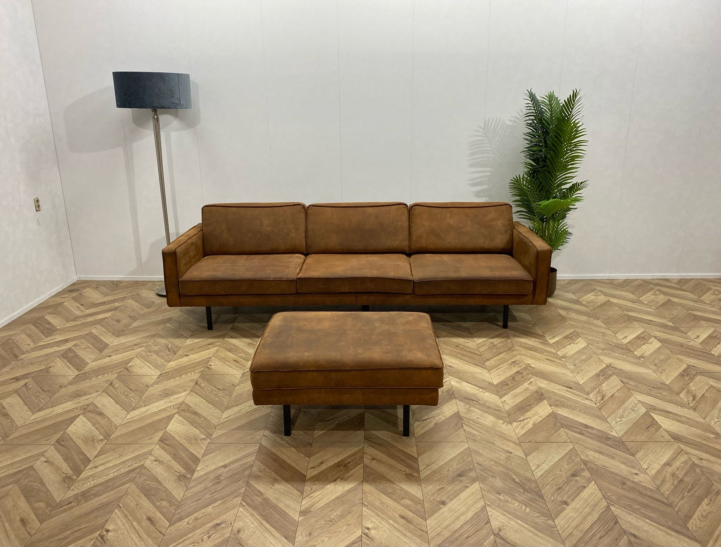 Cognac Bruine 3-Zits Bank Inc. Hocker