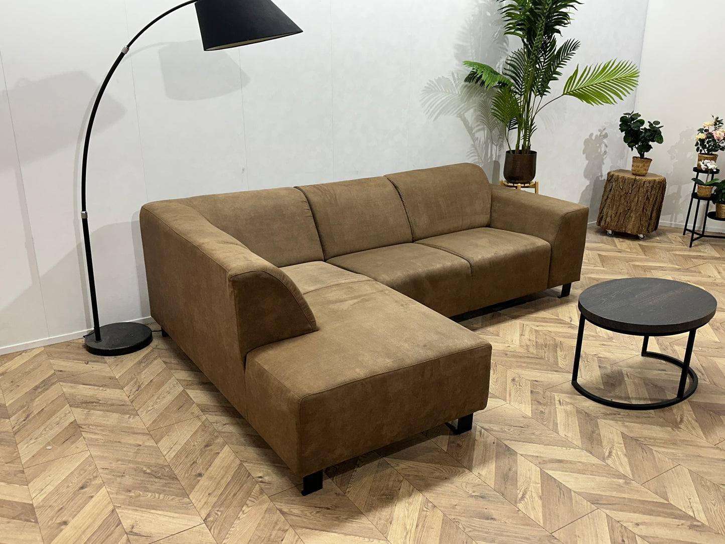 Bruine Suède Stoffen Hoekbank ~ Vaste Kussens