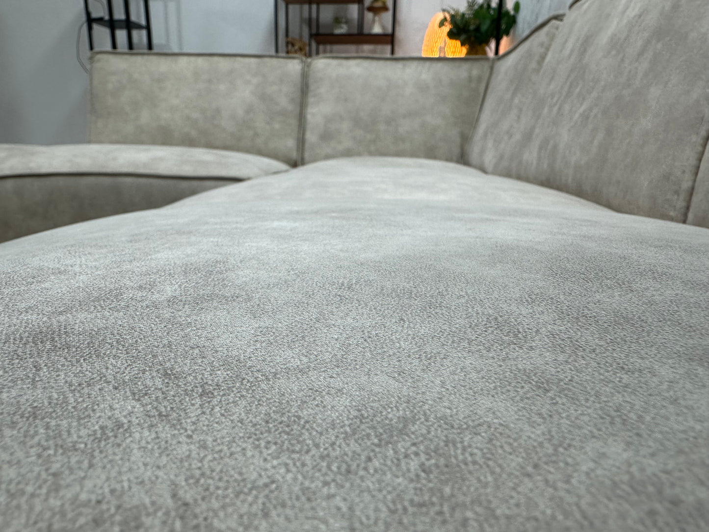 !Showroommodel! Crème Suède Stoffen Hoekbank