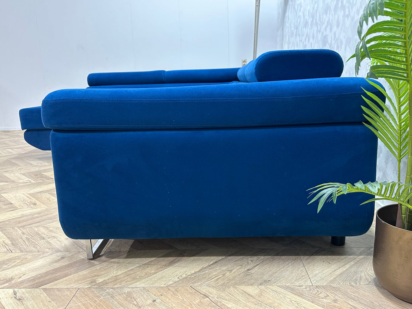 Blauwe Velvet Hoekbank ~ Slaapfunctie ~ Opbergruimte ~ Nieuwstaat