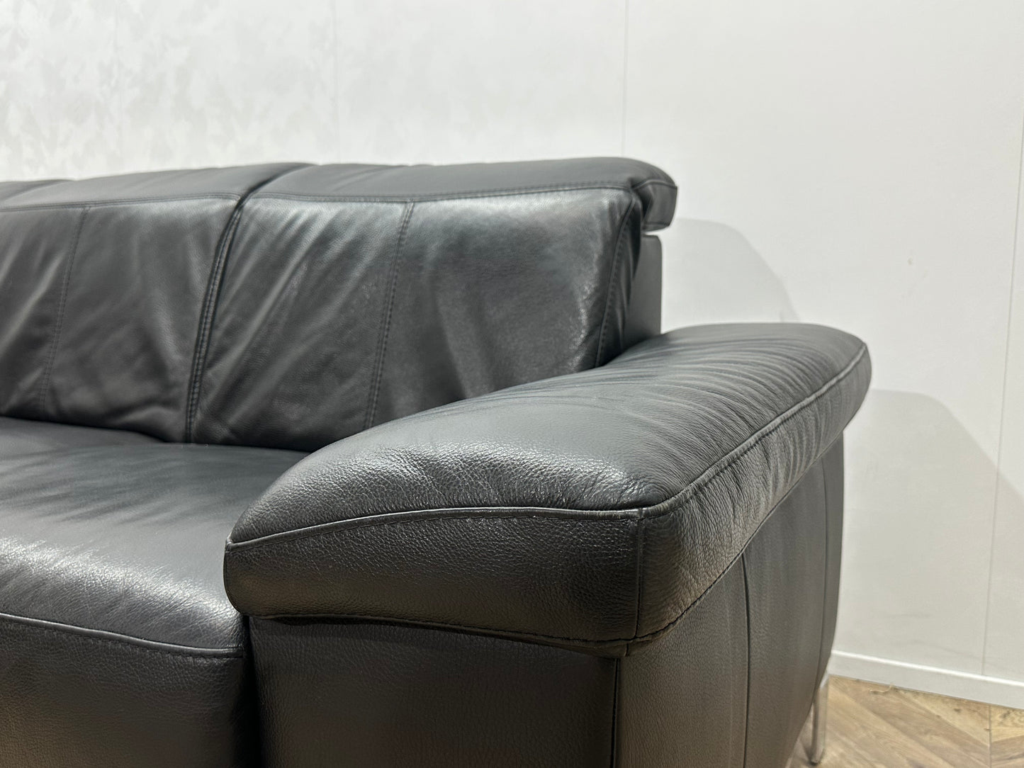 Zwart Echt Lederen Hoekbank ~ Verstelbare Hoofdsteunen