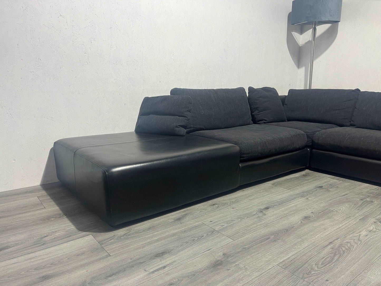 Zwarte Natuzzi Echt Lederen / Stoffen Hoekbank