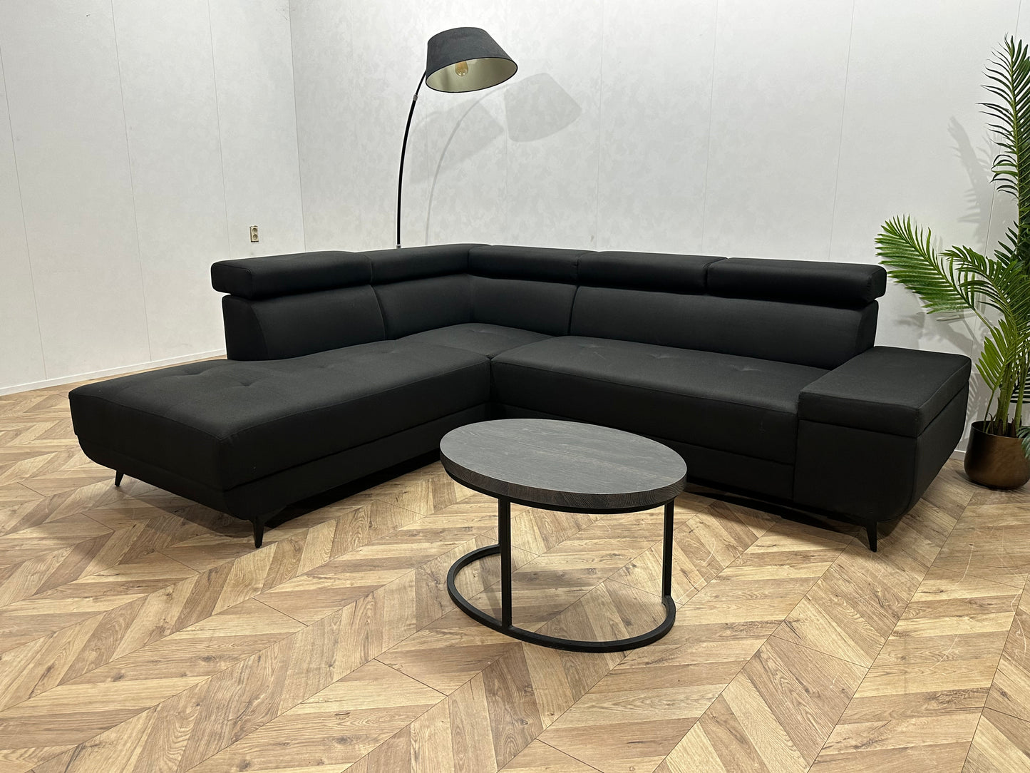 !Showroommodel! Zwart Hoekbank ~ Verstelbare Hoofdsteunen