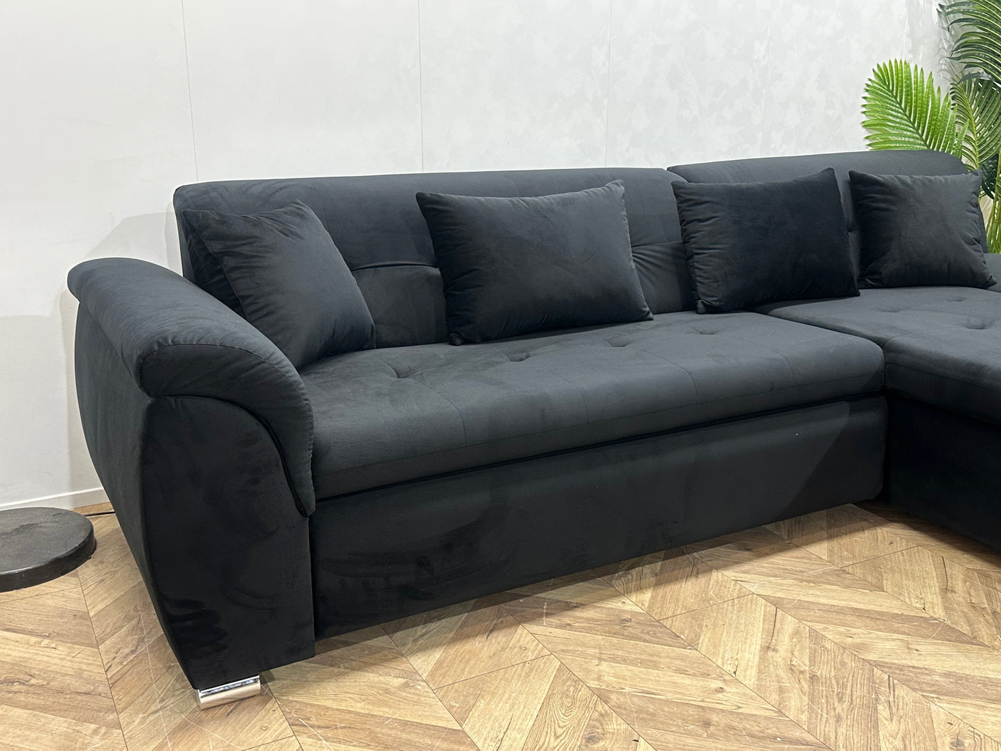 !Showroommodel! Zwart Velvet Hoekbank ~ Opbergruimte ~ Slaapfunctie