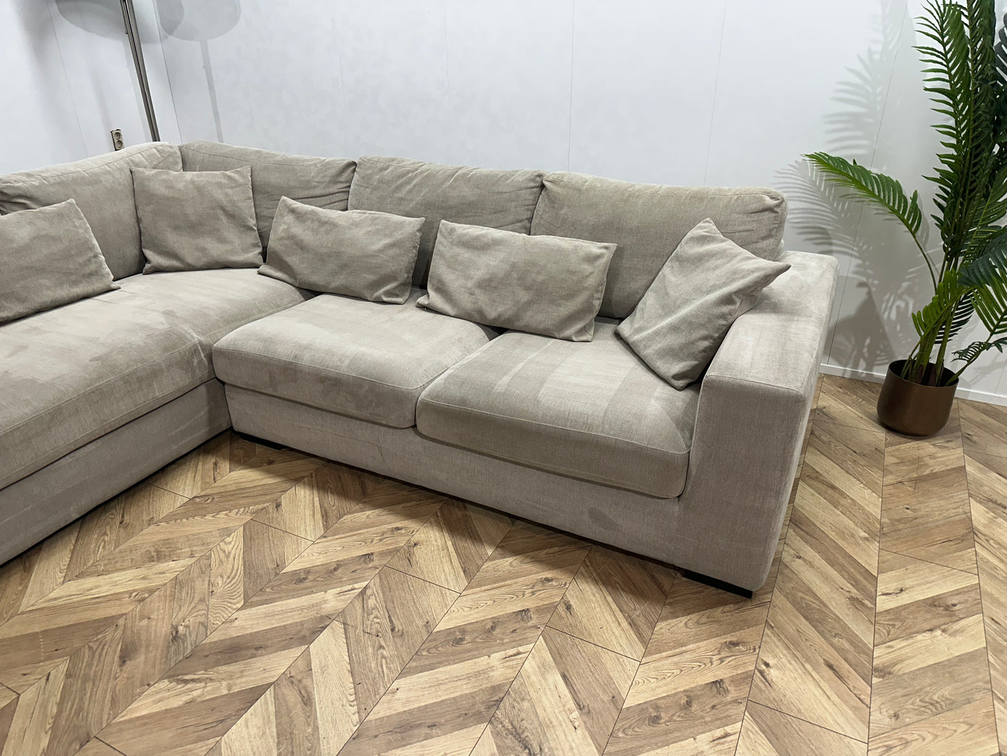 IN.HOUSE Beige Velvet Hoekbank ~ Nieuwstaat