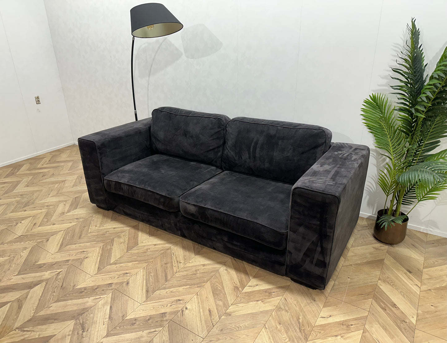 Antraciet Velvet 2.5-Zits Bank Inc Hocker ~ Nieuwstaat