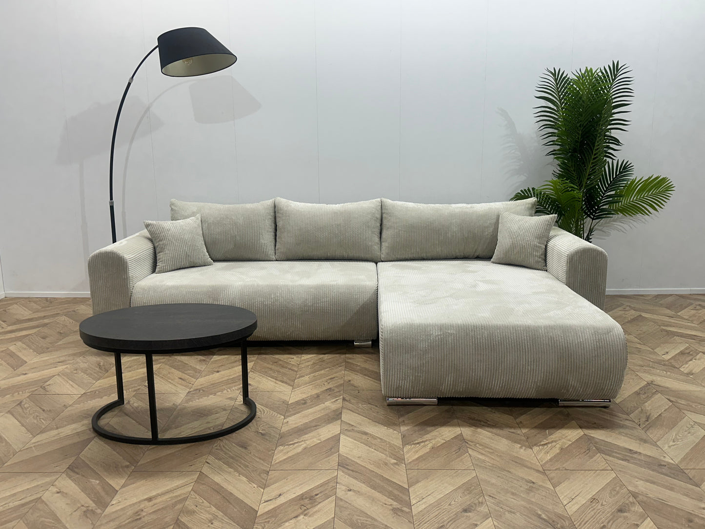 !Showroommodel! Witte Ribstof Hoekbank