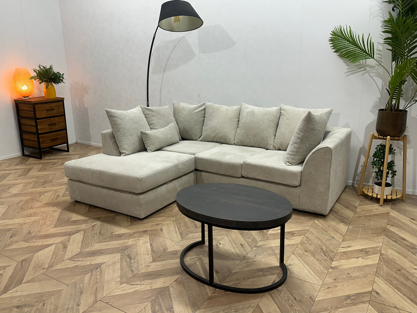 !Showroommodel! Witte/Crème Ribstof Hoekbank