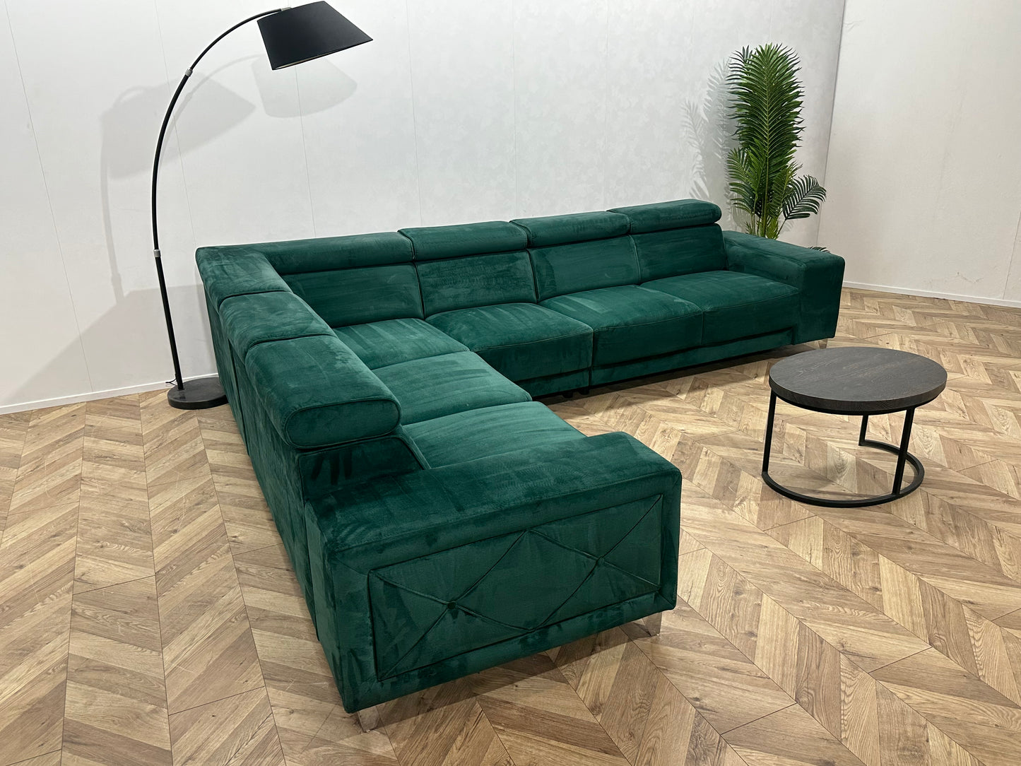 Groene Velvet Hoekbank ~ Verstelbare Hoofdsteunen