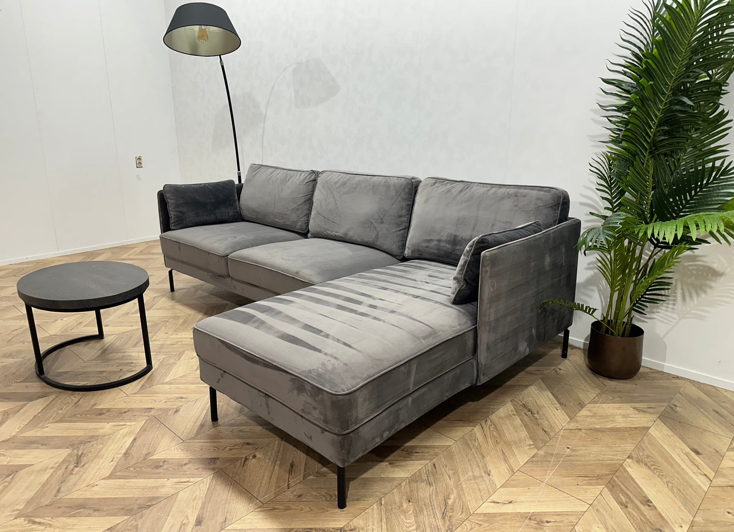 Antraciet Velvet Hoekbank ~ Nieuwstaat