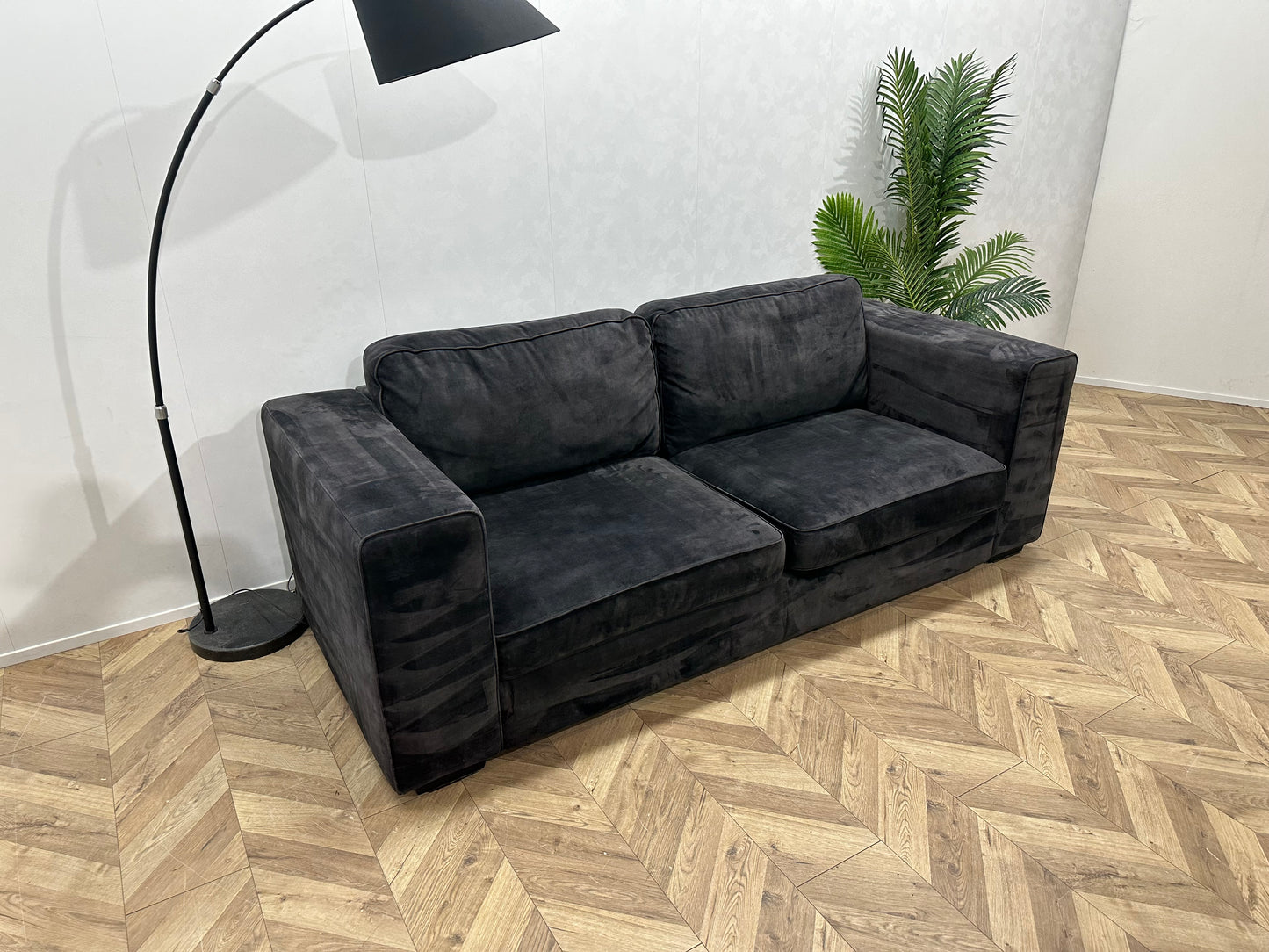 Antraciet Velvet 2.5-Zits Bank Inc Hocker ~ Nieuwstaat