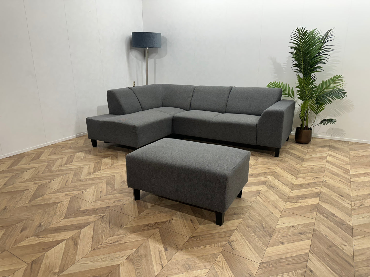 Antraciet Hoekbank Inc Hocker ~ Vaste Kussens