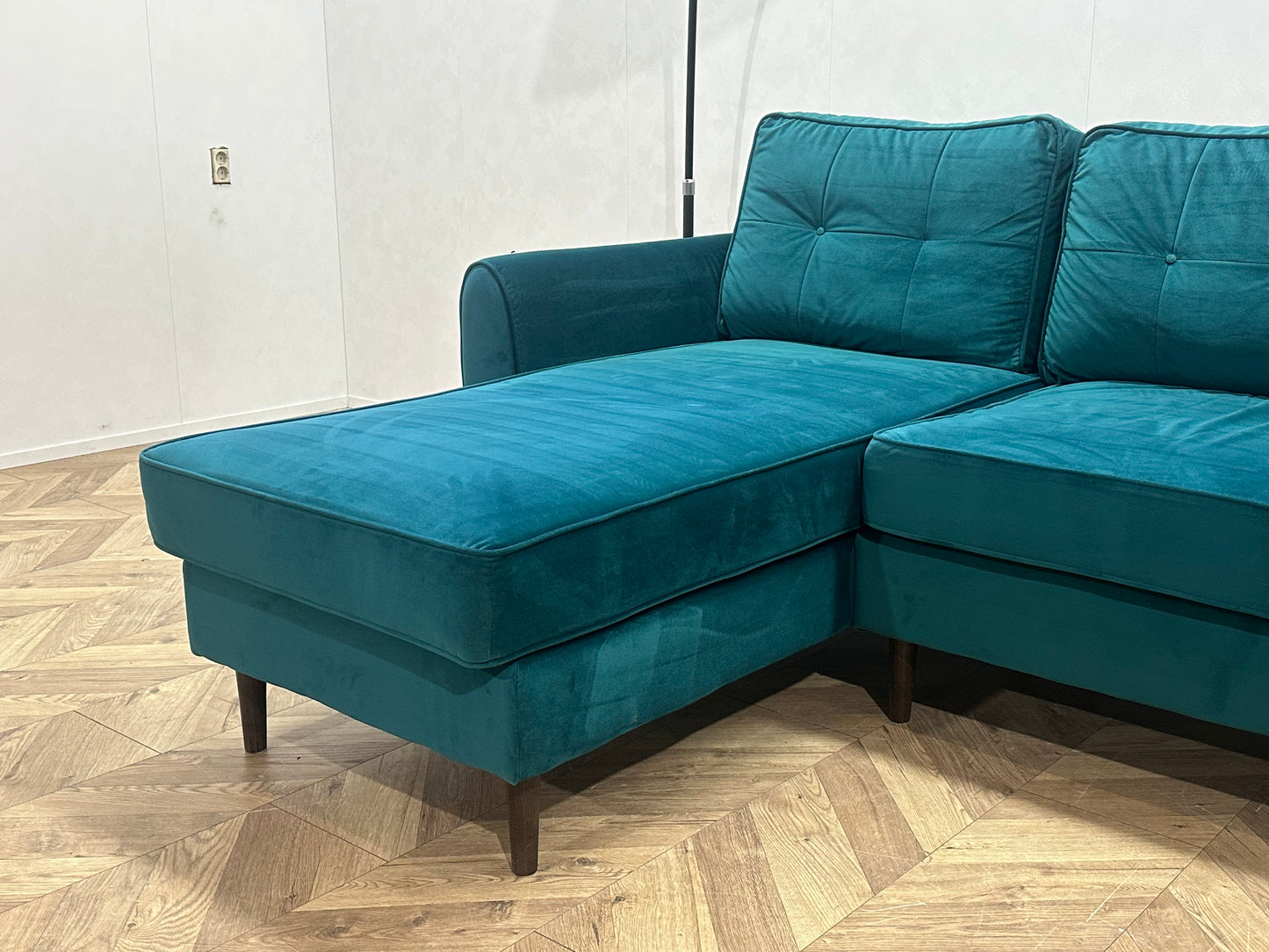 Blauwe Velvet Hoekbank ~ Losse Kussens Met Afneembare Hoezen