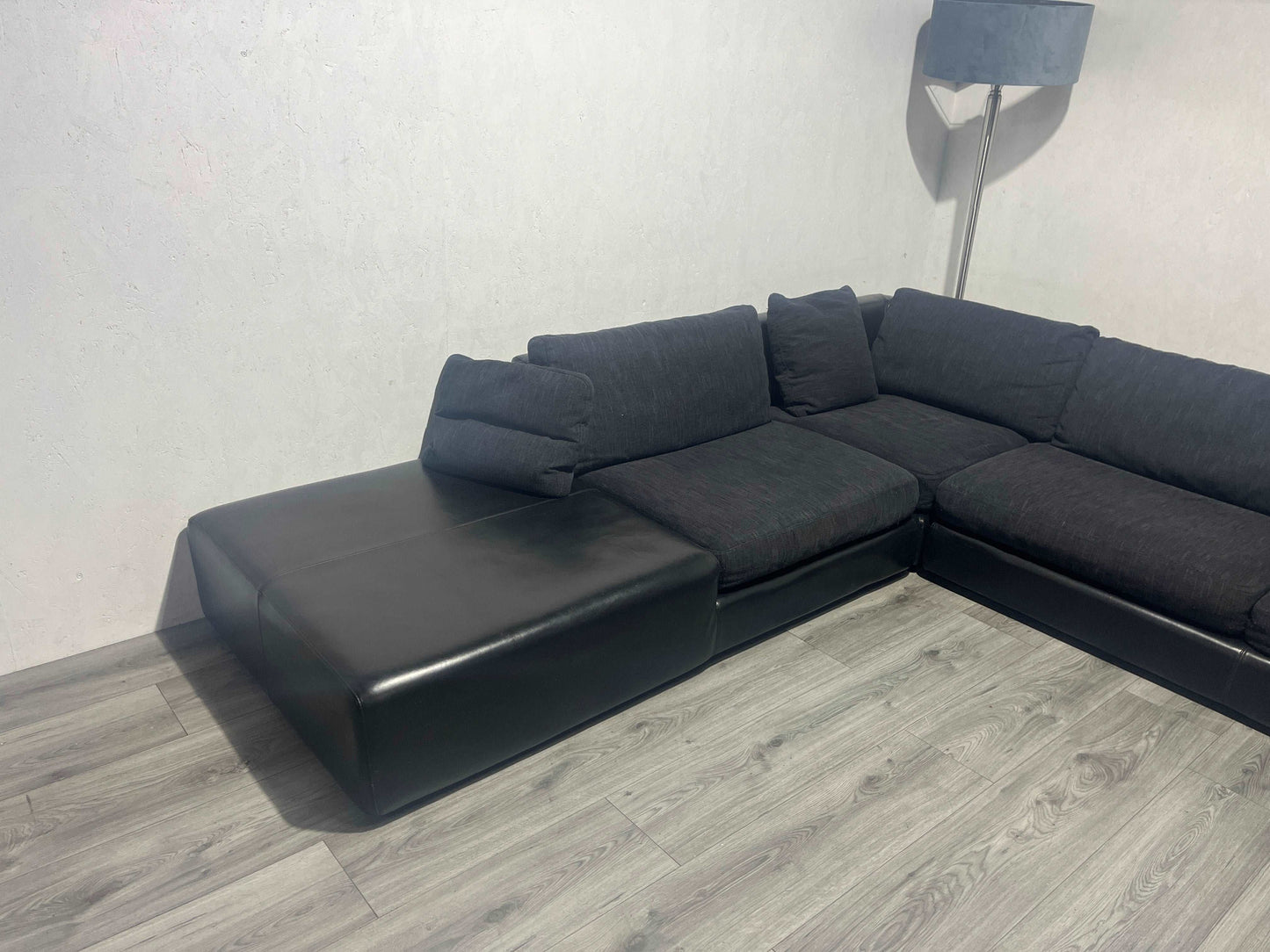 Zwarte Natuzzi Echt Lederen / Stoffen Hoekbank