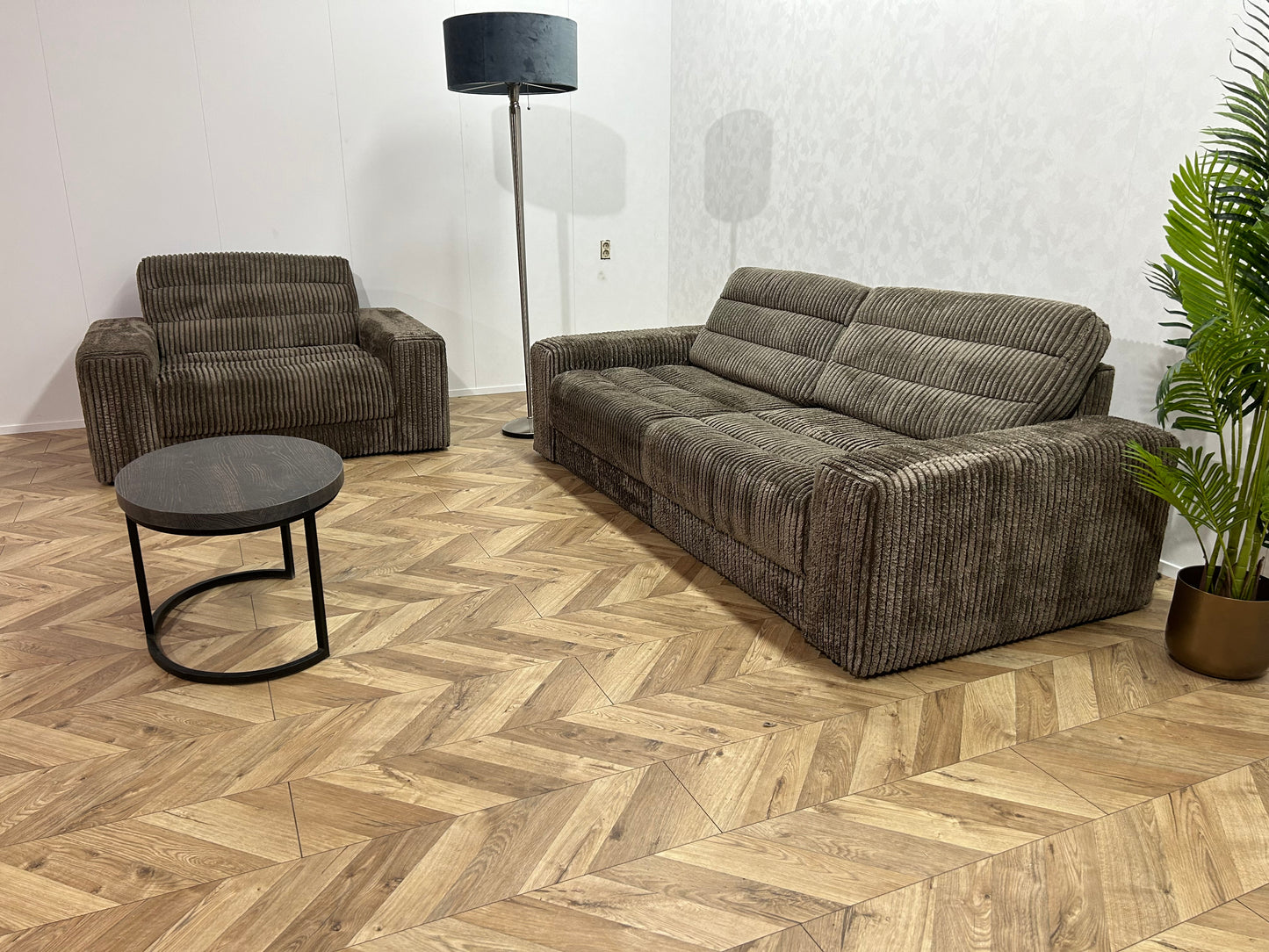 Be Pure Bruine Ribstof Bankenset ~ Losse Rugkussens Met Afneembare Hoezen