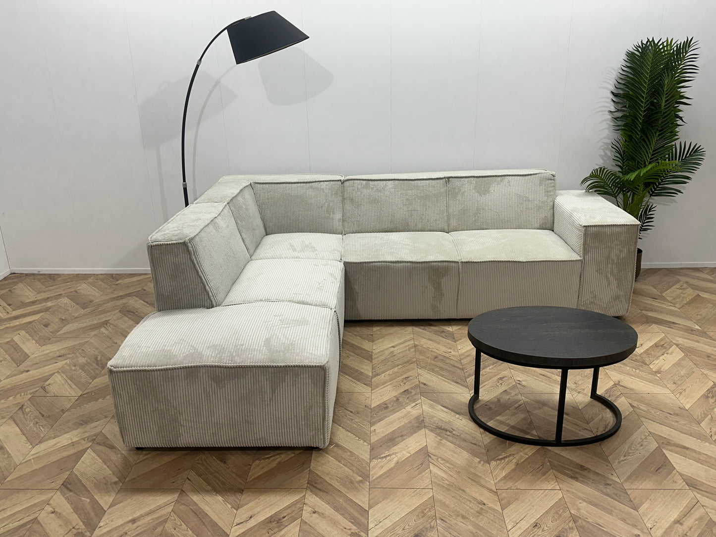 !Showroommodel! Crème Ribstof Hoekbank