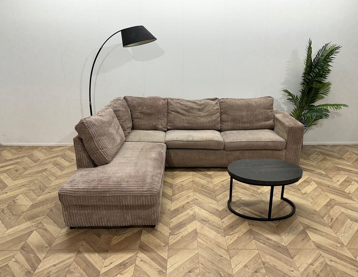 Beige Ribstof Hoekbank ~ Losse Kussens Met Afneembare Hoezen