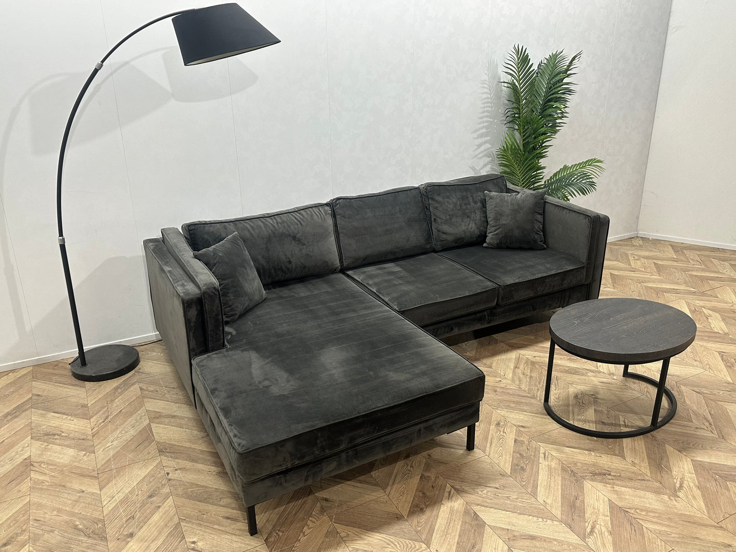 Antraciet Velvet Hoekbank ~ Losse Kussens Met Afneembare Hoezen