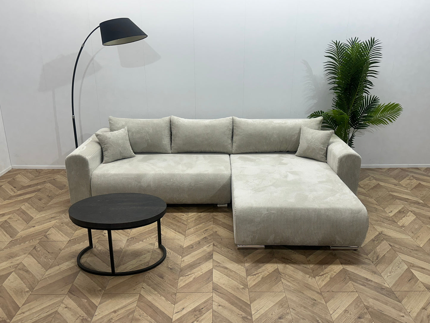 !Showroommodel! Witte Ribstof Hoekbank