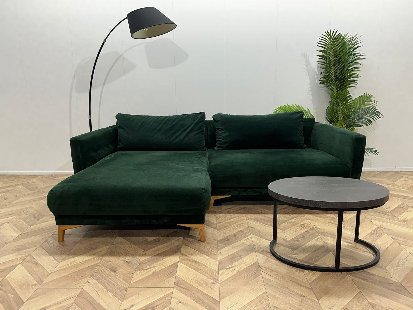 Groene Velvet Hoekbank ~ Losse Rugkussens Met Afneembare Hoezen