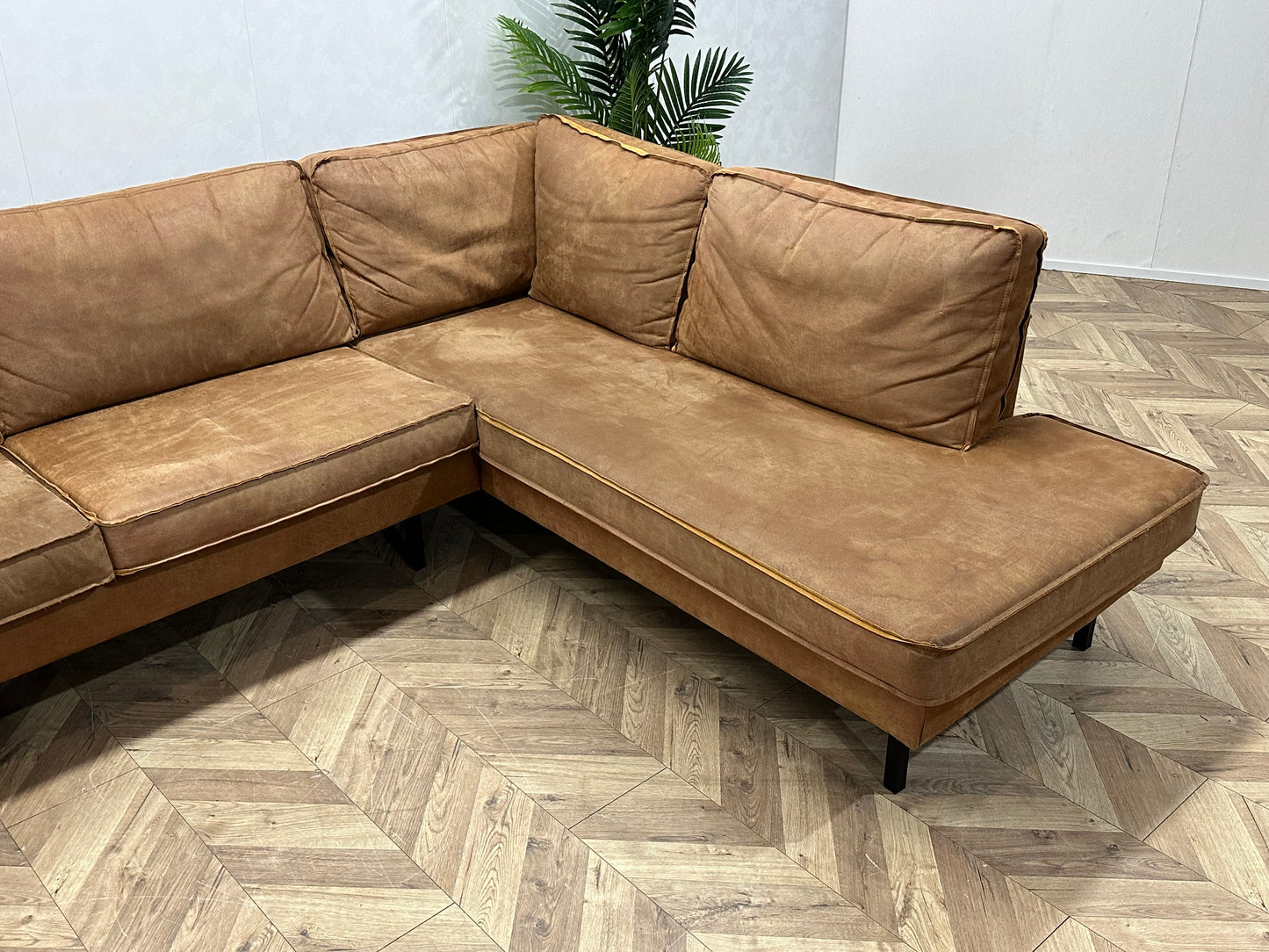BePure Cognac Bruine Suède Lederen Hoekbank Inc Hocker ~ Losse Kussens Met Afneembare Hoezen