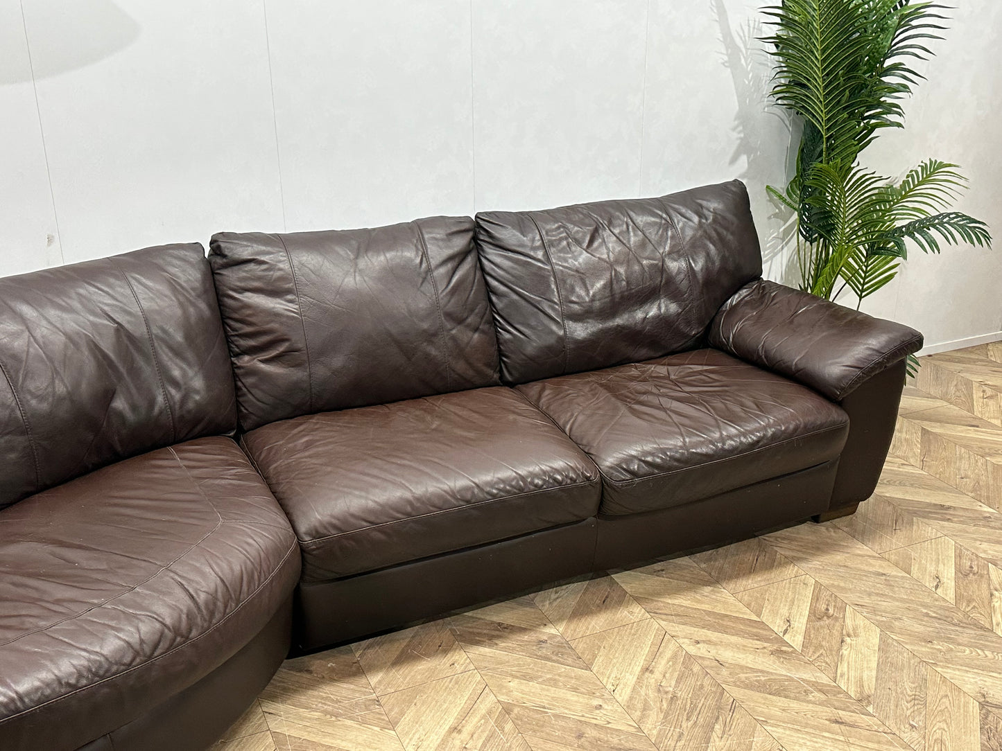 Bruine Echt Lederen Design Hoekbank Inc Hocker ~ Vaste Kussens