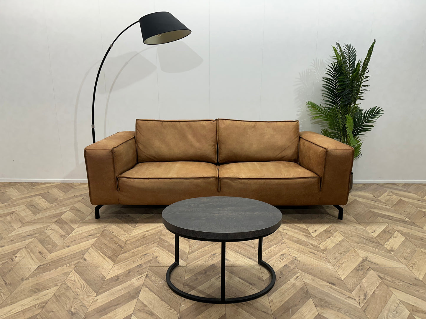 Trendhopper Cognac Bruine Suède Lederen 2.5-Zits Bank ~ Losse Rugkussens Met Afneembare Hoezen